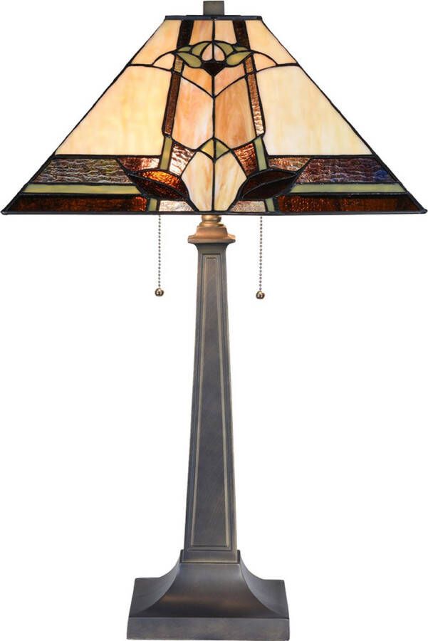 Clayre & Eef LumiLamp Tiffany Tafellamp 80 cm Beige Glas Tiffany Bureaulamp Beige Tiffany Bureaulamp