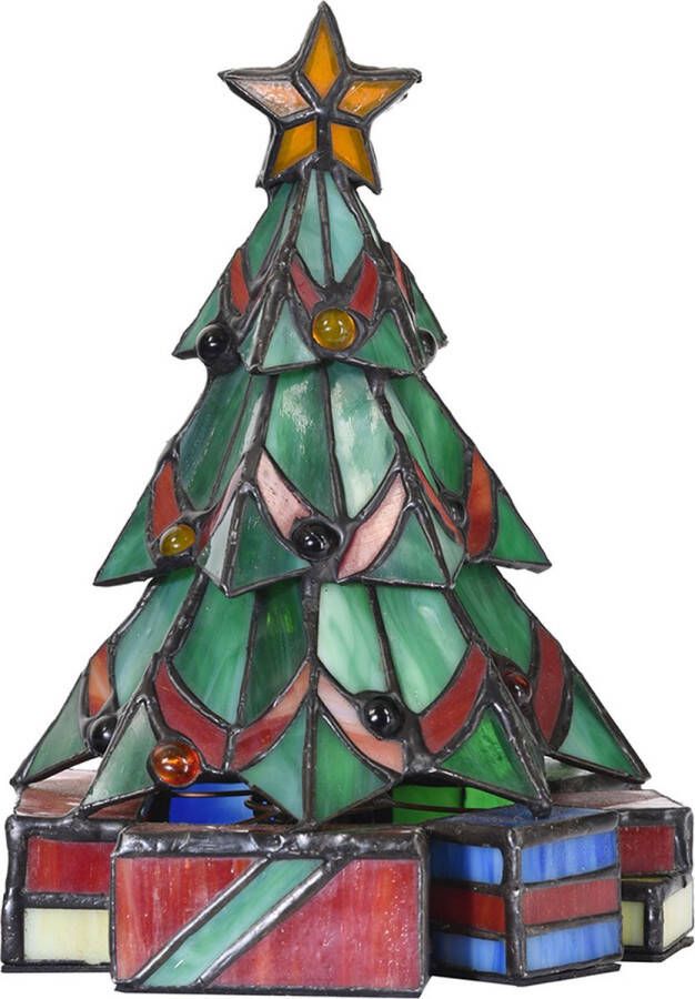 Lumilamp Tiffany Tafellamp Kerstboom 17*17*23 cm E14 max 1*25W Groen Glas Tiffany Bureaulamp Tiffany Lampen Glas in Lood