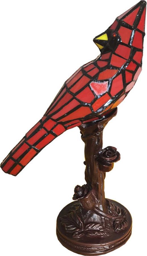 HAES deco Tiffany Tafellamp Vogel 15x12x33 cm Rood Kunststof Glas Tiffany Bureaulamp Tiffany Lampen Glas in Lood