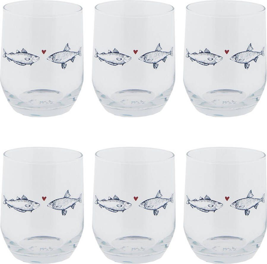 HAES deco Waterglas Drinkglas set van 6 glazen inhoud glas 300 ml formaat glas Ø 7x9 cm Collectie: Sun Sea &Fish Waterglazen Drinkglazen