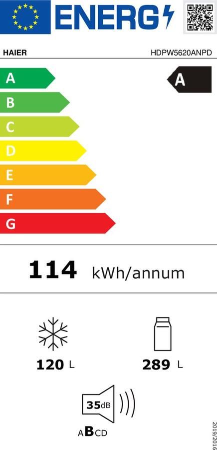 Haier HDPW5620ANPD Koelvriescombinatie No Frost Energieklasse A