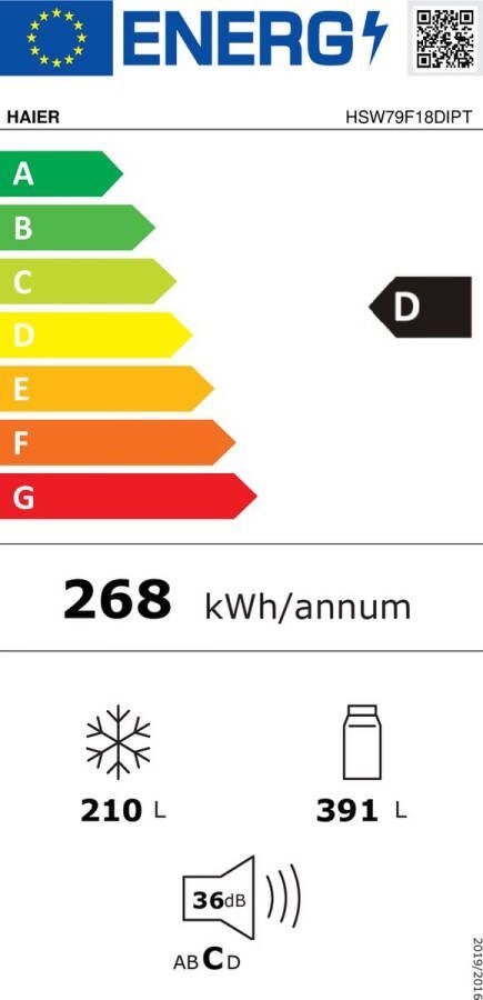 Haier Amerikaanse koelkast HSW79F18DIPT Energieklasse D Zwart