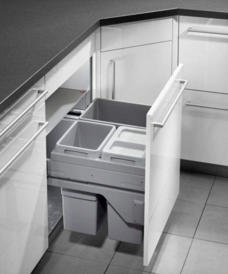 Hailo inbouwafvalsysteem-Euro Cargo 56L drie emmers 30 + 13 + 13 liter grijs