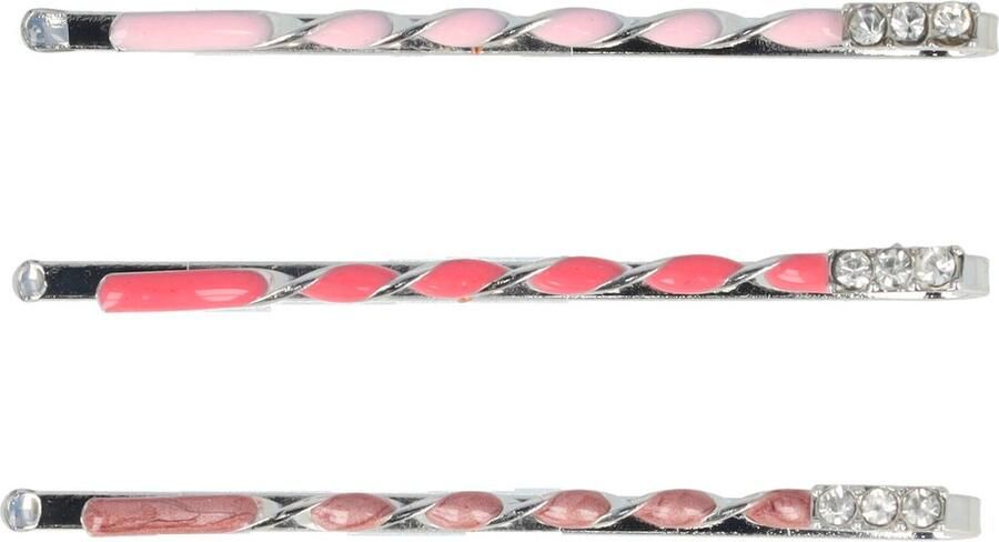 Hair Schuifspeldjes Haarschuifjes Haarspeldjes Gedraaid Strass Steentjes Roze 3 Stuks