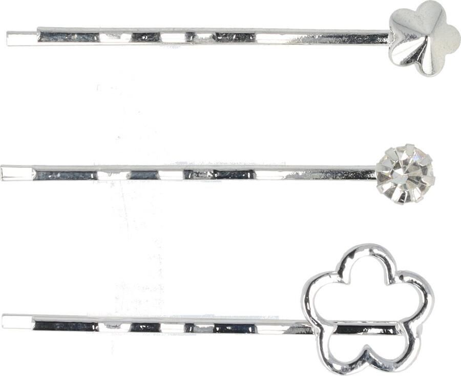 Hair Schuifspeldjes Haarschuifjes Haarspeldjes Open Bloem Strass Steen Zilver 3 Stuks
