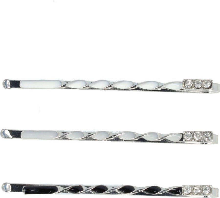 Hair Schuifspeldjes Haarschuifjes Haarspeldjes Gedraaid Strass Steentjes Zwart Wit Grijs 3 Stuks