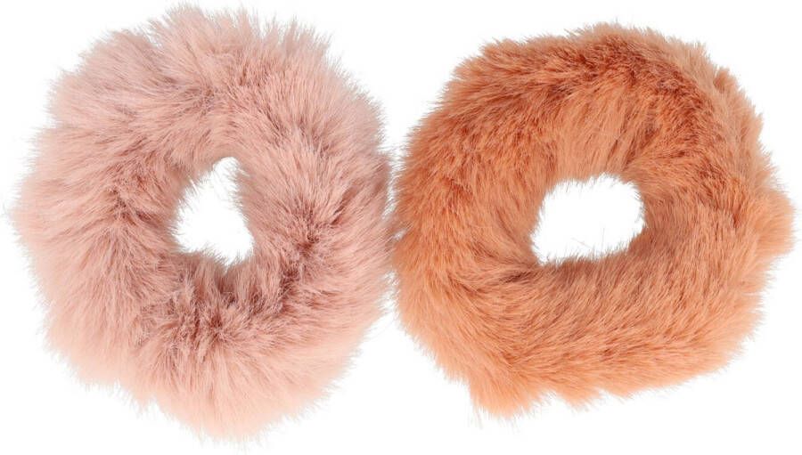 Hair Scrunchie Haarelastiek Furry Duo Roze 2 Stuks Fluffy Zachte Haar Elastieken Krinkel Fake Fur