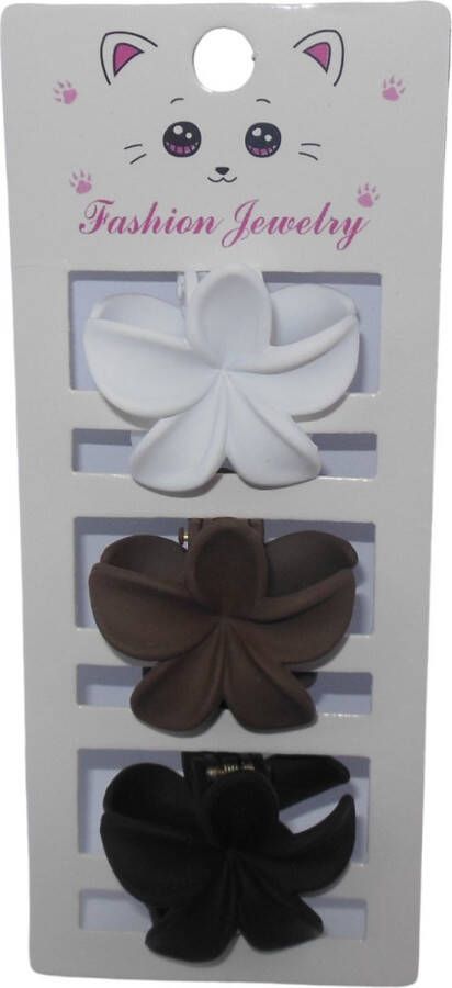 Hairmode Haarklem bloem #1 wit-bruin-zwart set van 3 stuks