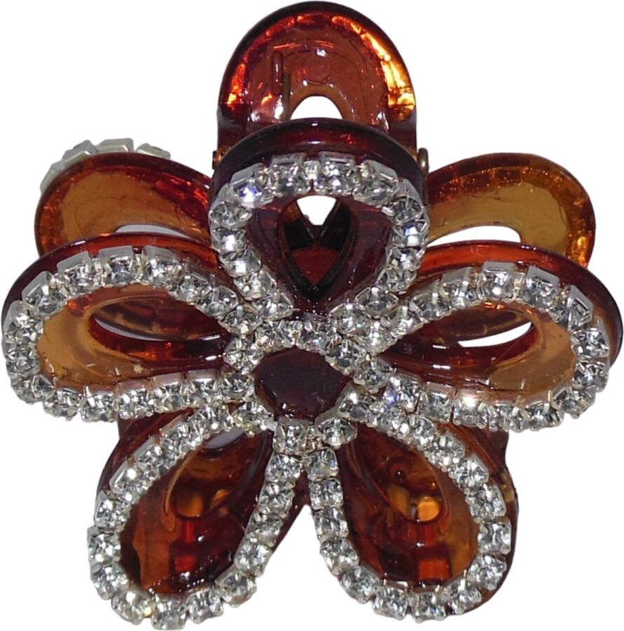 Hairmode Haarklem met strass bloem bruin