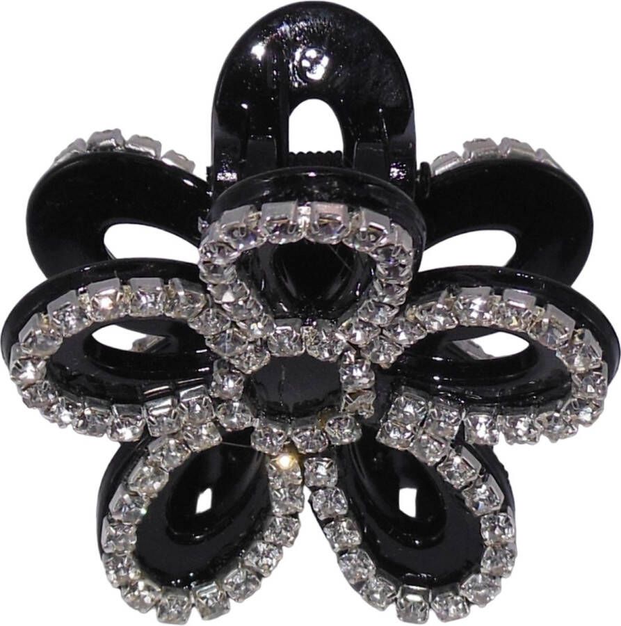 Hairmode Haarklem met strass bloem zwart