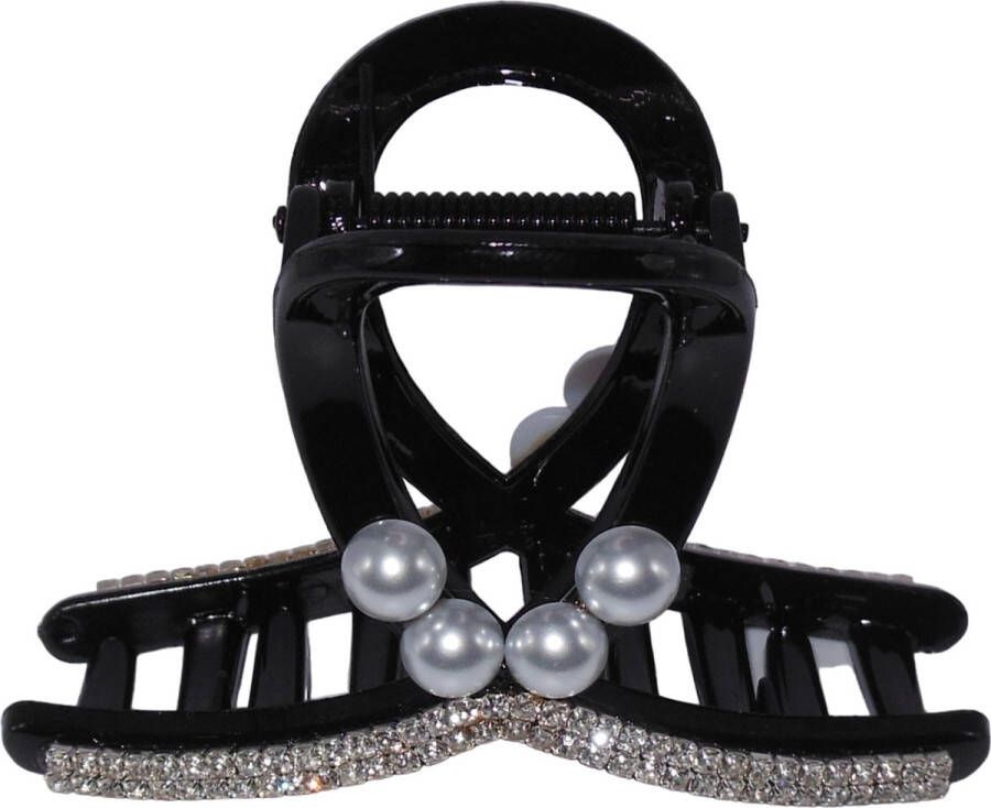 Hairmode Haarklem met strass en parels groot zwart