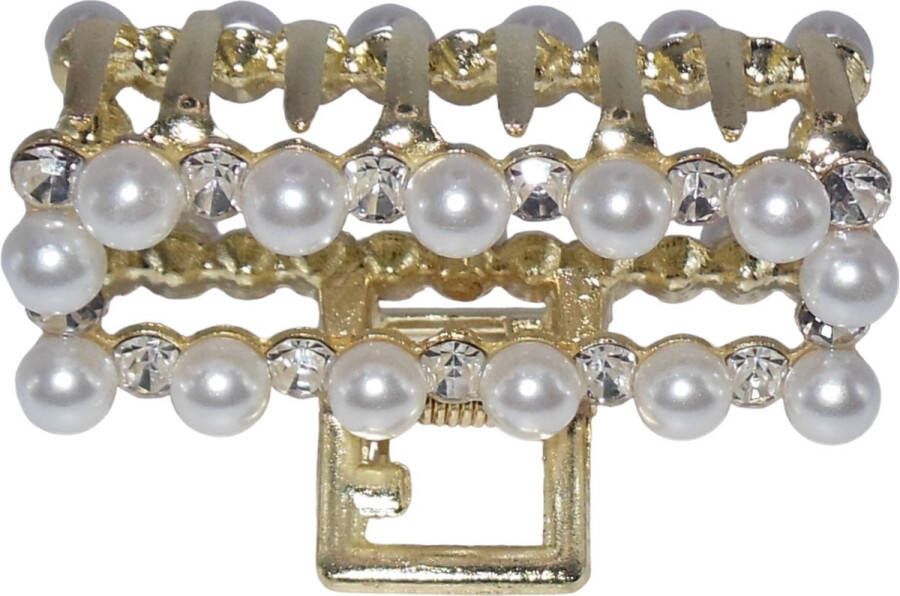 Hairmode Haarklem met strass en parels rechthoekig goudkleur