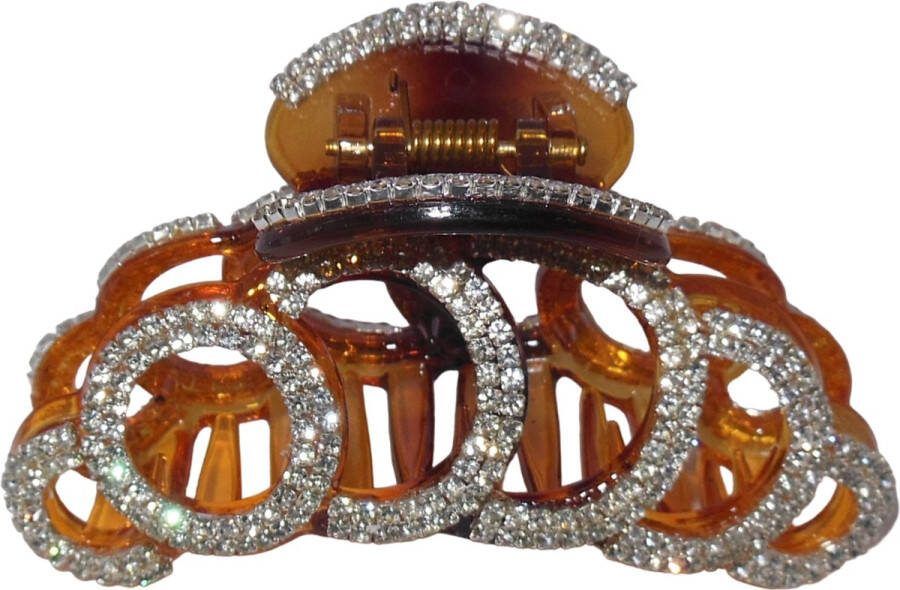Hairmode Haarklem met strass oplopende ringen bruin