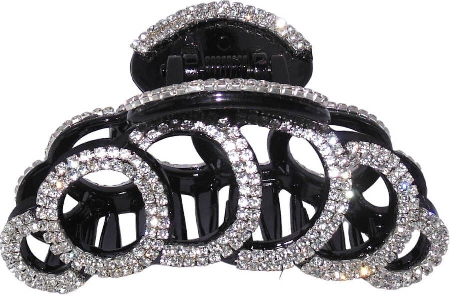 Hairmode Haarklem met strass oplopende ringen zwart