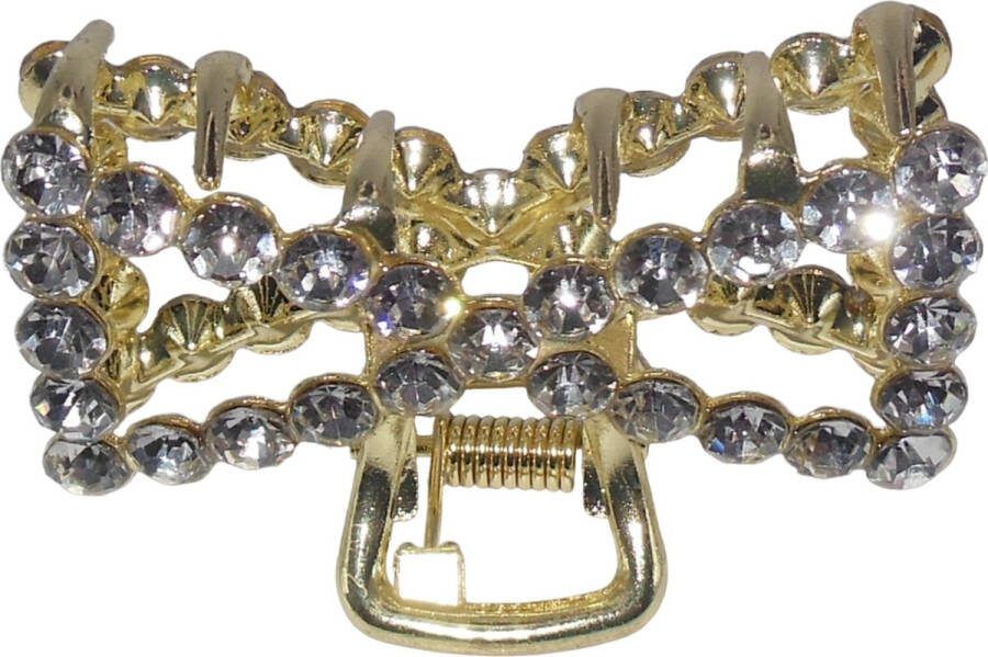 Hairmode Haarklem met strass strik-vorm goudkleur