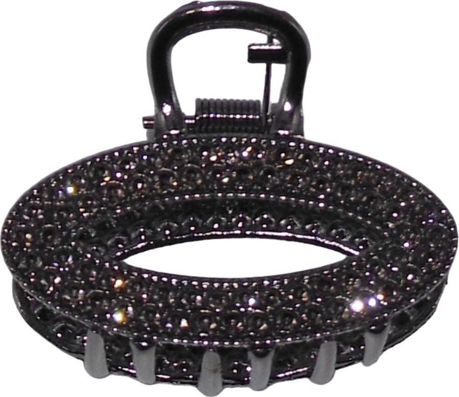 Hairmode Haarklem metaal ovaal donkergrijs met strass