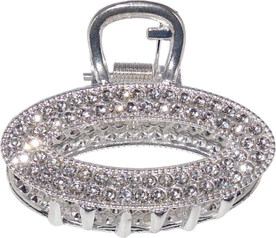 Hairmode Haarklem metaal ovaal zilver met strass