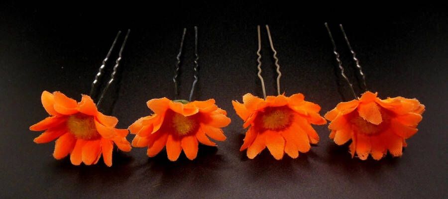 Hairmode Haarpinnen bloem feloranje-geel set van 4 stuks