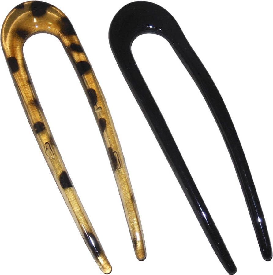 Hairmode Haarpinnen U-vorm lichtbruin luipaardprint-zwart set van 2 stuks. lengte 13 cm breedte 3 5 cm