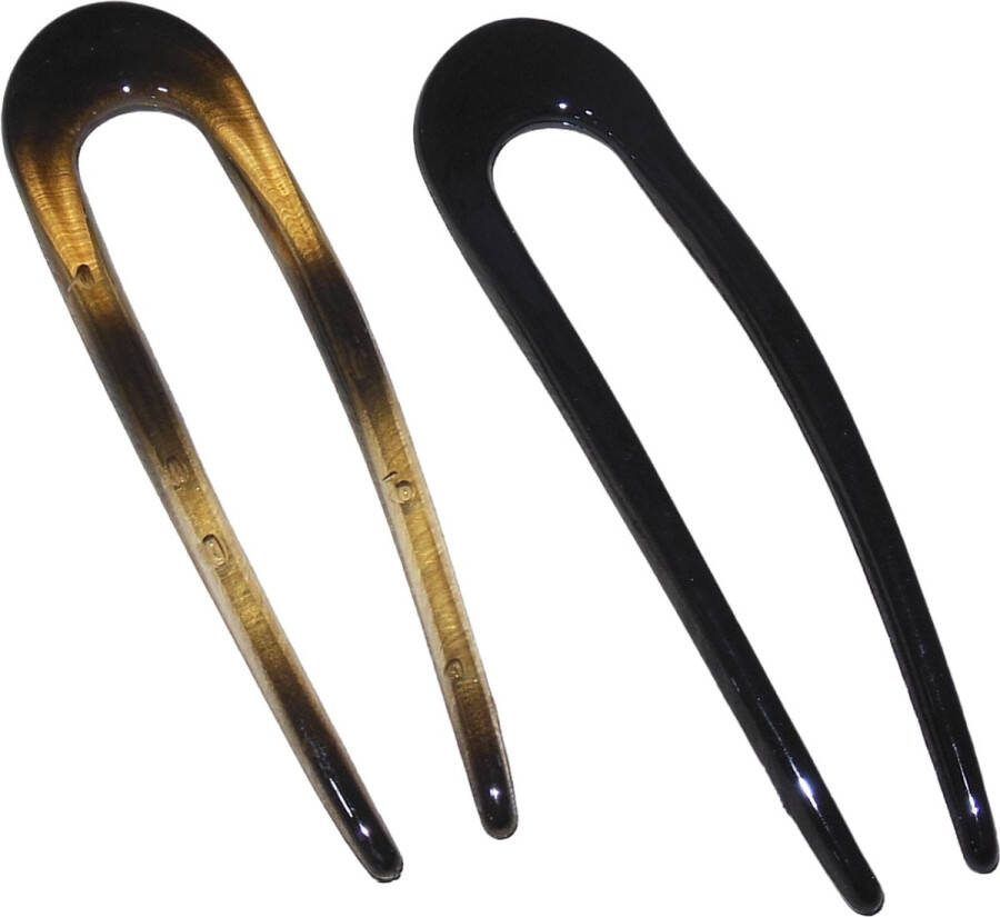 Hairmode Haarpinnen U-vorm lichtbruin-zwart set van 2 stuks. lengte 13 cm breedte 3 5 cm