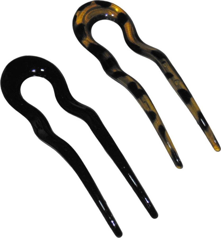 Hairmode Haarpinnen zwart-lichtbruin set van 2 stuks. lengte 13 cm breedte 4 cm