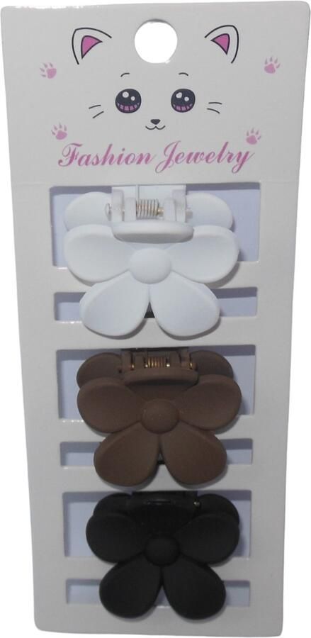 Hairmode Haarklem bloem wit-bruin-zwart set van 3 stuks