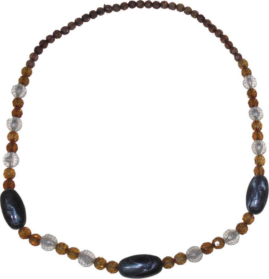 Hairmode Kralen ketting bruin-transparant-grijs