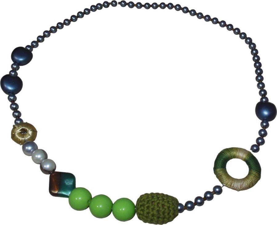 Hairmode Kralen ketting donkergrijs met groene tinten