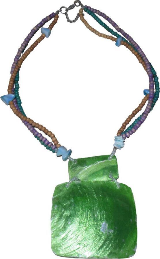 Hairmode Kralen ketting kleuren met groene schelp hanger
