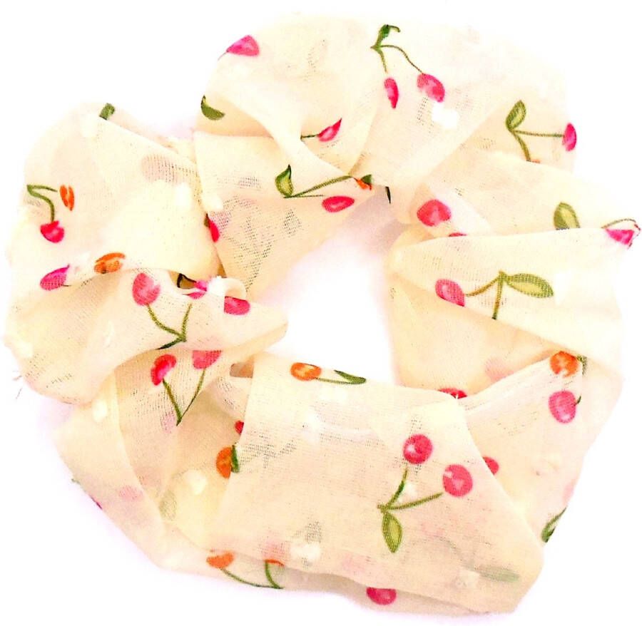 Hairmode Scrunchie tule creme met bloemetjes Kerstcadeau Kerst