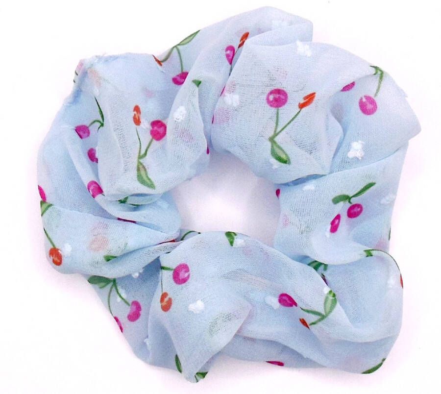 Hairmode Scrunchie tule lichtblauw met bloemetjes Kerstcadeau Kerst