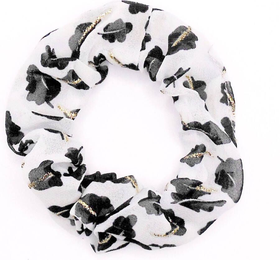 Hairmode Scrunchie wit-zwart met gouden streepjes Kerstcadeau Kerst