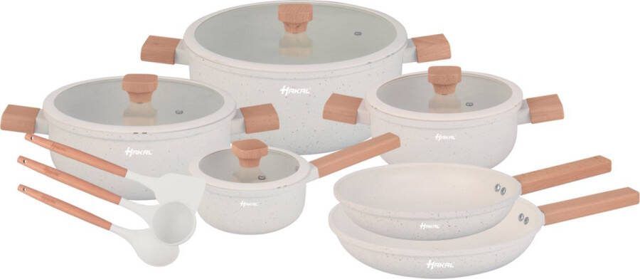 Hakal 13 delige pannenset Graniet anti-aanbaklaag Ergonomische Koudgrepen Alle Warmtebronnen kookgerei set met braadpan soeppan steelpan
