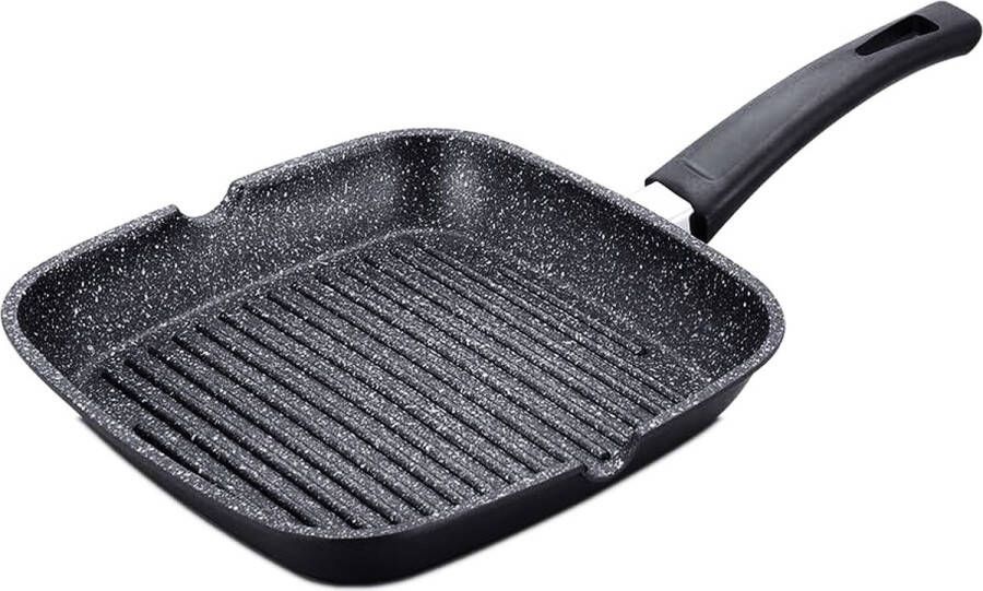 Hakal Grillpan| Steakpan voor alle kookplaten| 28cm Ceramic+ Bakpan Vleespan Vaatwasbestendig Zwart