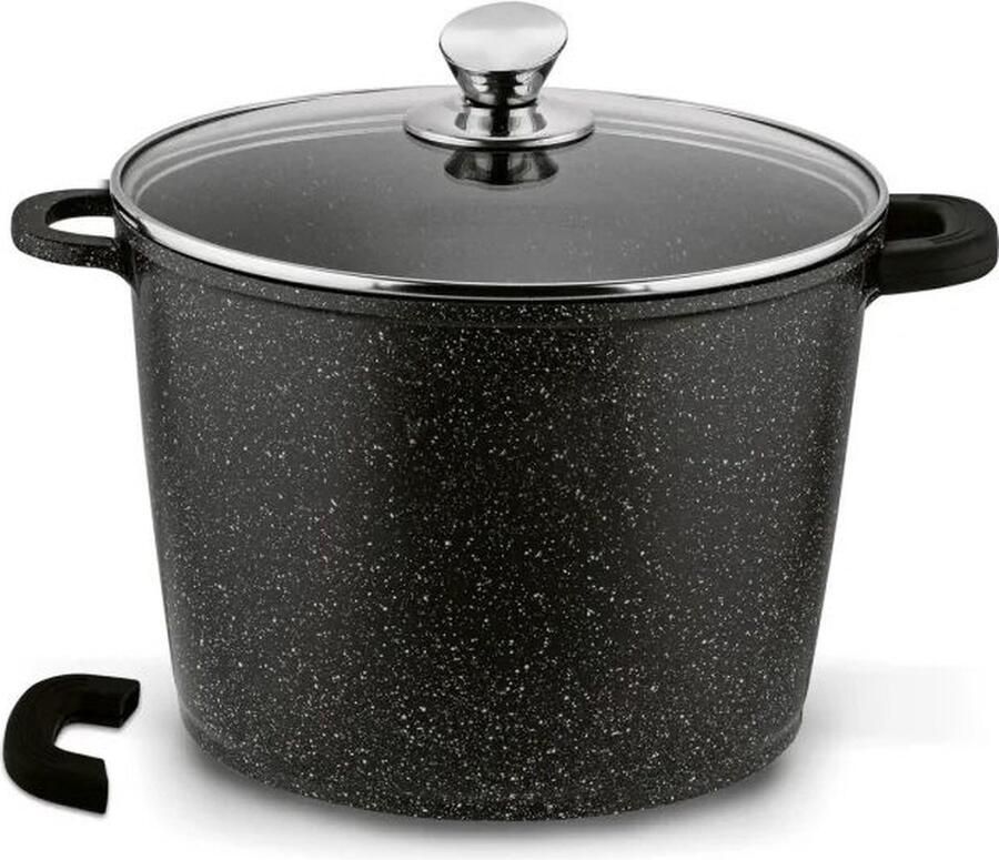 Hakal Marmer Coating soeppan Met glazen afdekplaat Voor Alle Warmtebronnen 24 cm Zwart