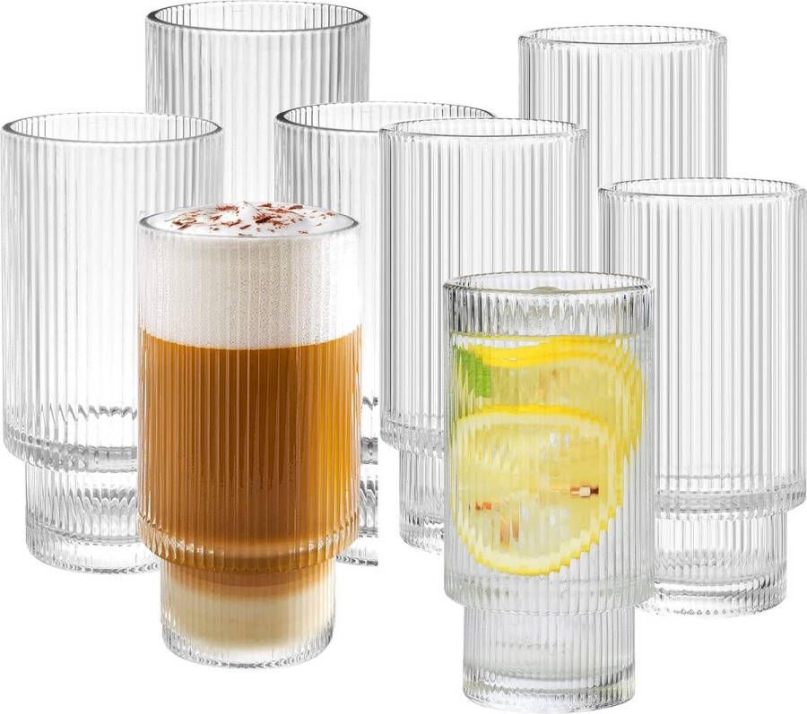Hakal Ripple longdrinkglazen Set van 6 stk -2 95 ml Origami-stijl glazen beker Ripple vintage glaswerk