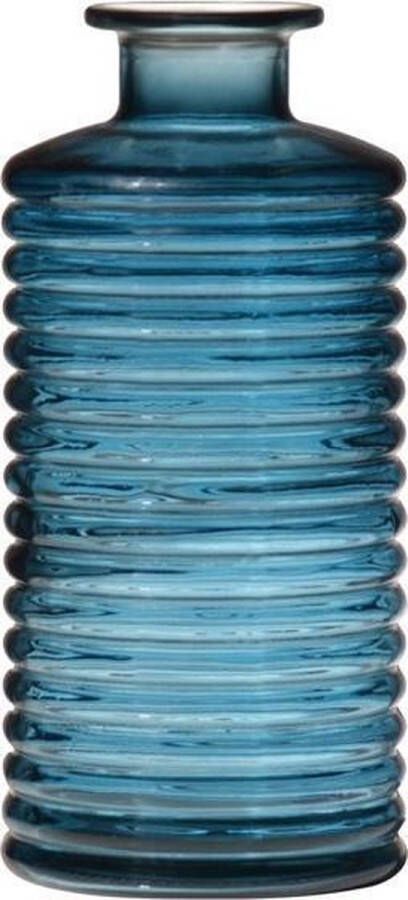 Bellatio Design Glazen stijlvolle bloemenvaas vazen transparant blauw met diameter 9.5 cm en hoogte 21.5 cm Bloemen kunstbloemen boeketten