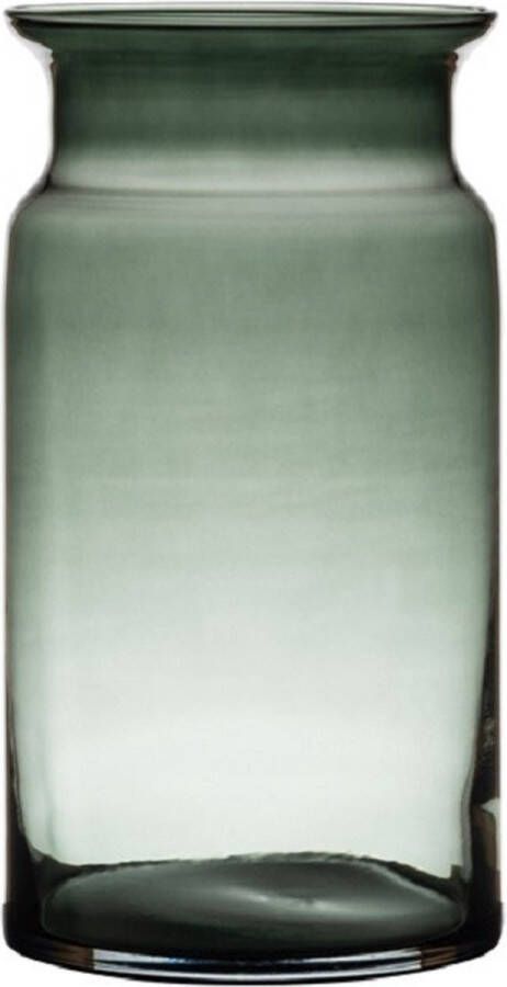 Hakbijl Glass Grijze transparante stijlvolle melkbus vaas vazen van glas 29 cm Bloemen boeketten vaas voor binnen gebruik