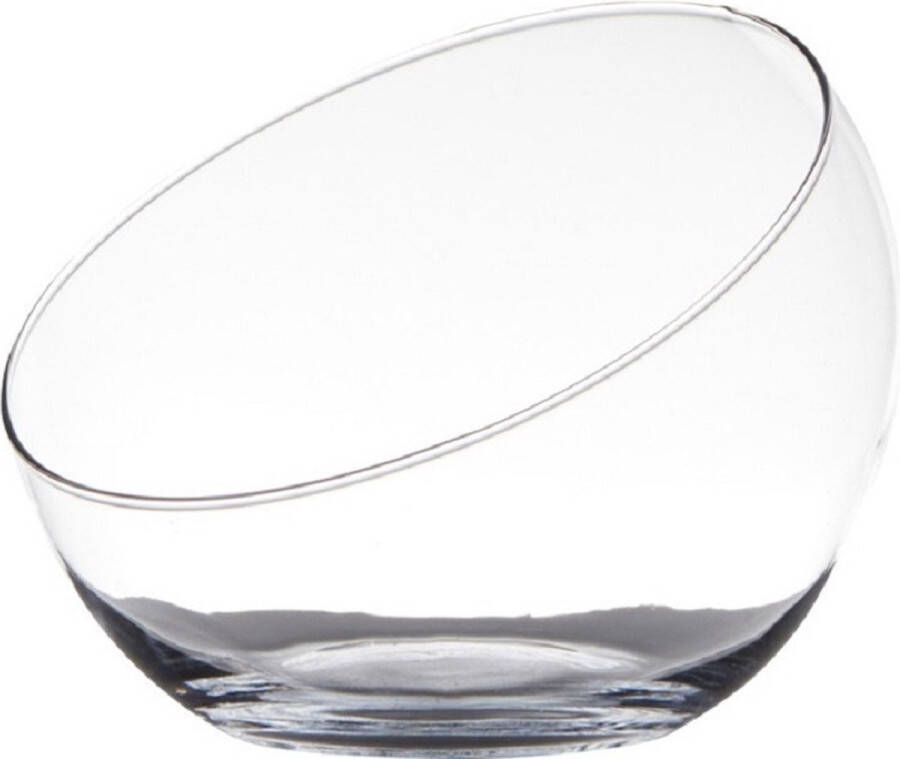 Hakbijl Glass Transparante schuine schaal vaas vazen van gerecycled glas 20 x 17 cm Geschikt voor een bloemstukje of drijfkaarsen