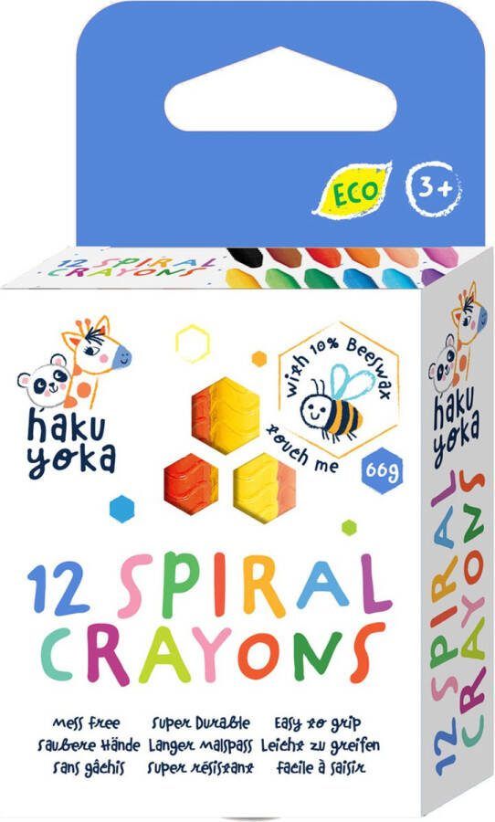 Haku Yoka: 12 WASKRIJTJES in SPIRAALVORM bevat 10% bijenwas in doos 6x2x11cm 3+