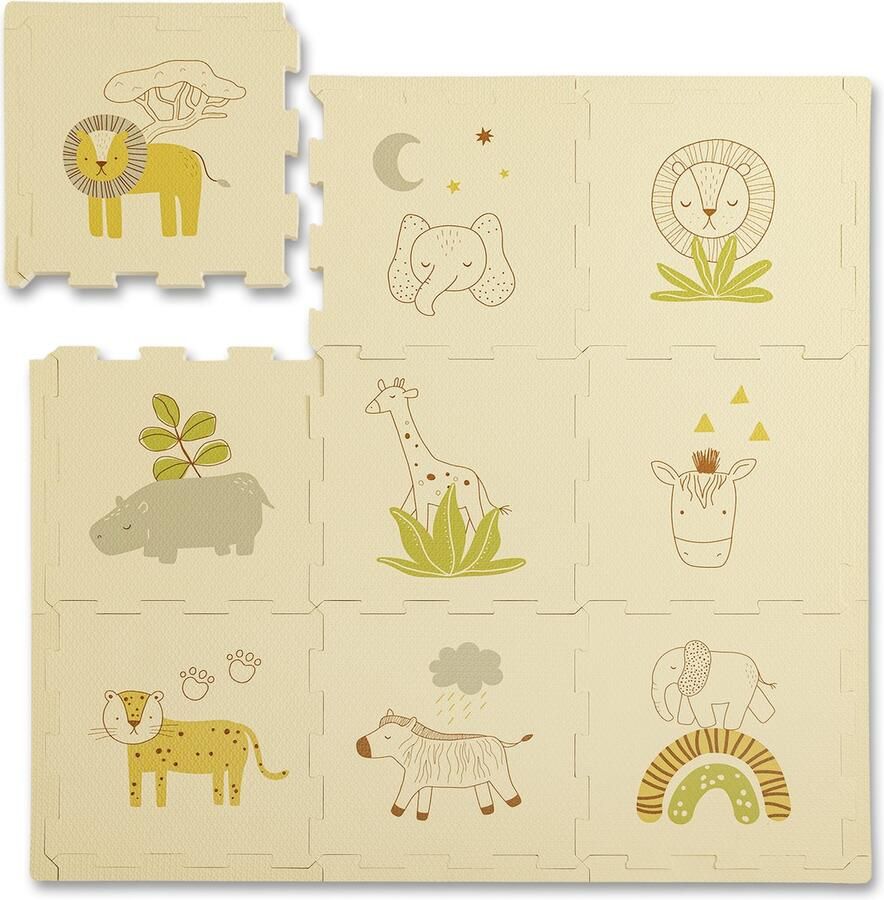 Hakuna Matte Stijlvolle Puzzelmat voor Baby 0 9x0 9m – 9 Platen 30x30cm met Dieren en 12 Randen – 20% dikkere Speelmat in een recyclebare Verpakking – schadestofvrije geurloze Krabbelmat