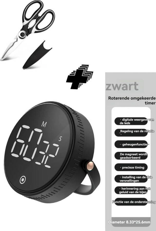 Haley family Kookwekker Digitale Keukenwekker- Inclusief multifunctionele RVS keukenschaar Magnetisch Timer en Stopwatch Draaiknop Led