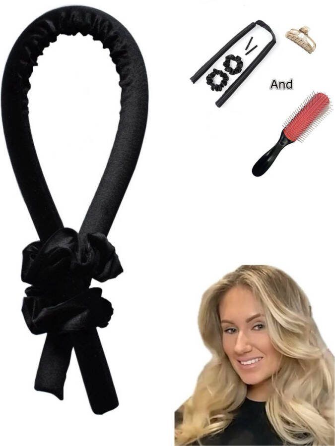 Haley family Krulspelden-Heatless Curls -Haarklem-Inclusief een haarborstel- krulspelden rollers- krultang -tiktok hot sale-7-delige set-zwart