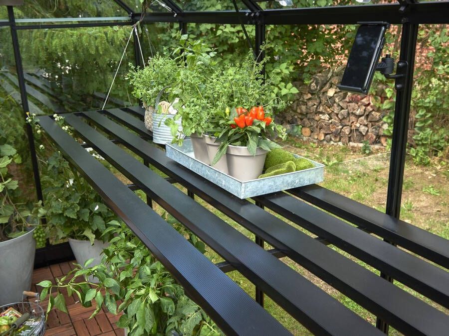 Tuinland Halls Greenhouses Tafel Qube 128 -Geïntegreerd Zwart Gecoat