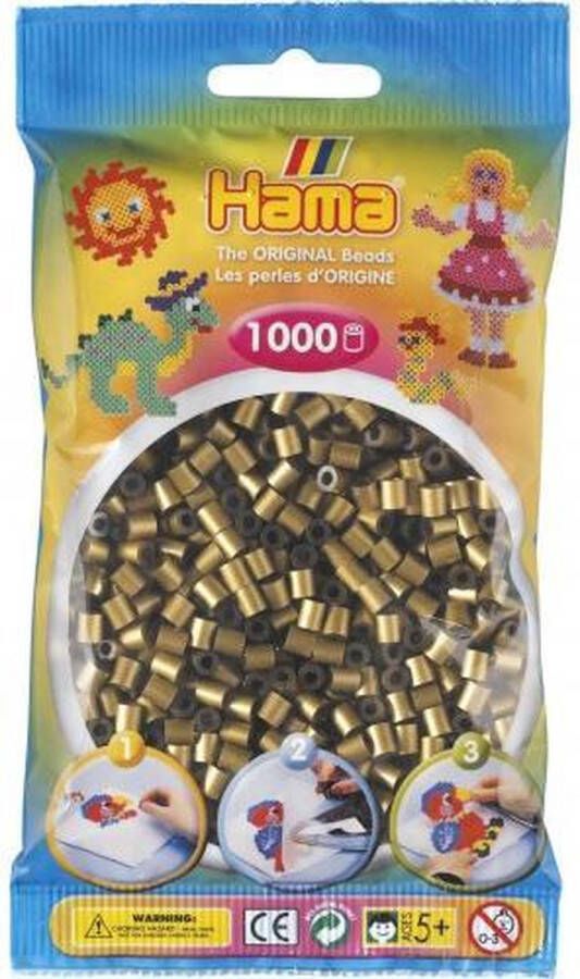 Hama midi BRONS (glanzend goudbruin) strijkkralen zakje met 1.000 stuks normale strijkparels (creatief knutselen met kralen cadeau idee voor vakantie kinderen feestdagen!)