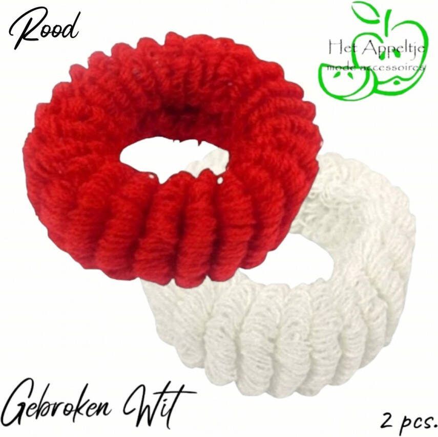 H.A.M.A. Brede Gebreide Ribbel Haar Elastieken Rood en Gebroken Wit 2 stuks 6 7 x 3 5 cm Volwassenen Jeugd Kinderen Unisex Casual Sport Feest