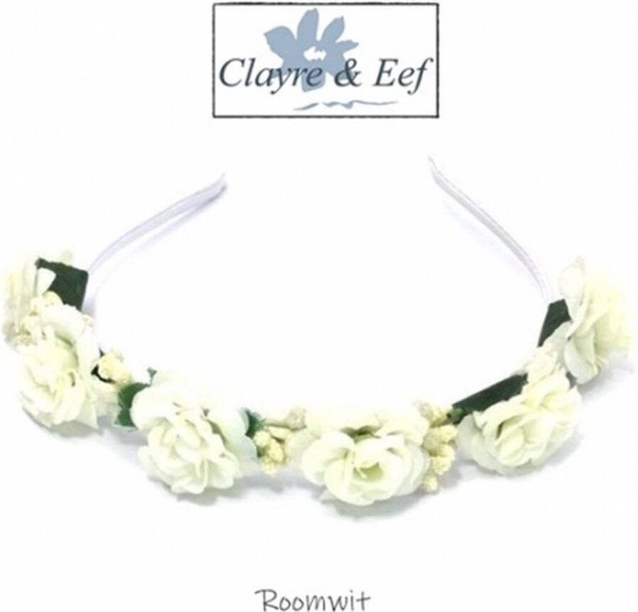 H.A.M.A. Clayre & Eef Rozen bloem corsage op haarband diadeem Crème (Wit) met groen volwassenen jeugd vrouwen meisjes casual feest bruiloft