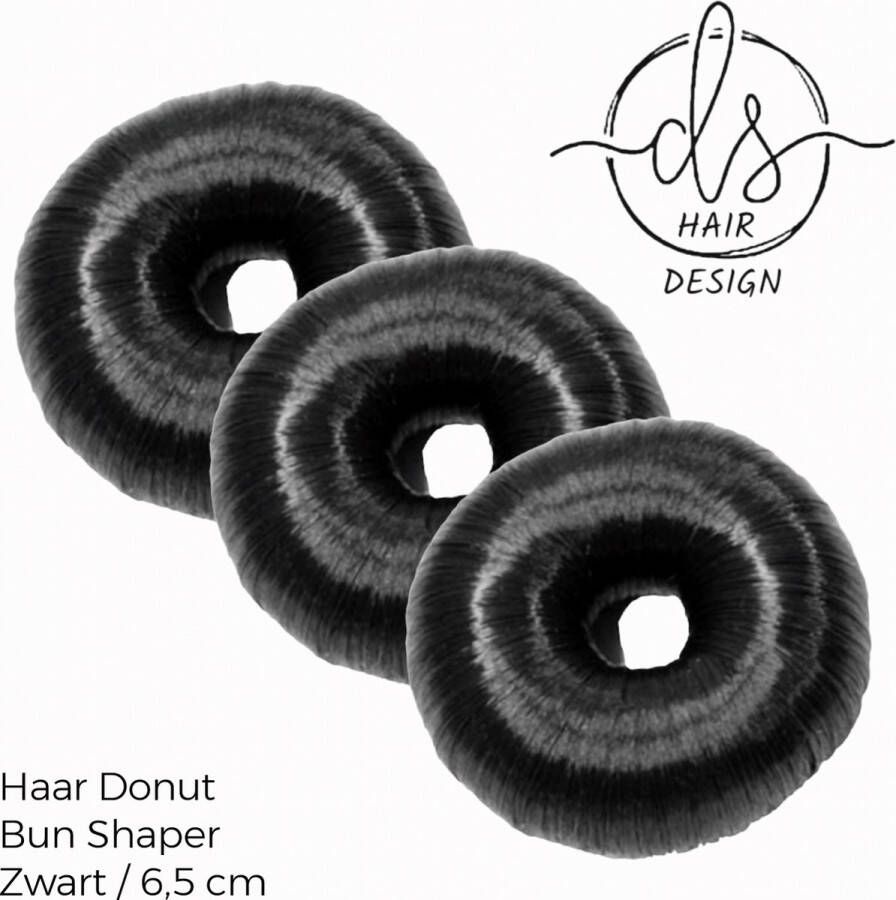 H.A.M.A. DS Hair Design Haar Donut Bun Shaper met imitatie haar doorsnede 6 5 7 cm zwart 3 stuks kinderen jeugd volwassenen unisex casual sport feest gala bruiloft