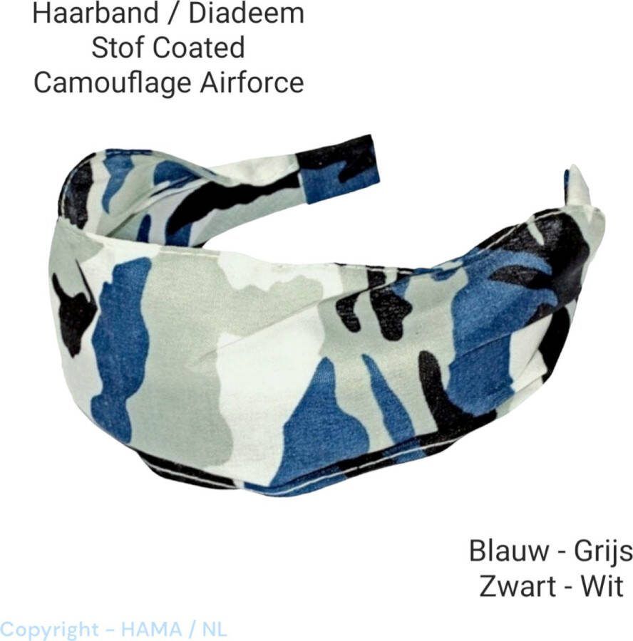 H.A.M.A. Haarband Diadeem Camouflage Leger Airforce Print stoffen Cover- Blauw Grijs Zwart Wit Volwassenen Tieners Kinderen Casual Carnaval Foute Party Zomerfeesten Themafeest