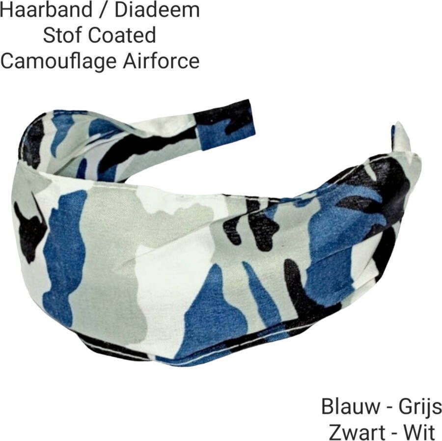 H.A.M.A. Haarband Diadeem Camouflage Leger Airforce Print stoffen Cover- Blauw Grijs Zwart Wit Volwassenen Tieners Kinderen Casual Carnaval Foute Party Zomerfeesten Themafeest